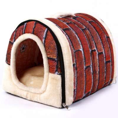 High quality luxury cage cave felt little indoor double canopy covered soft elevated cat dog nest bed collapsible pet house